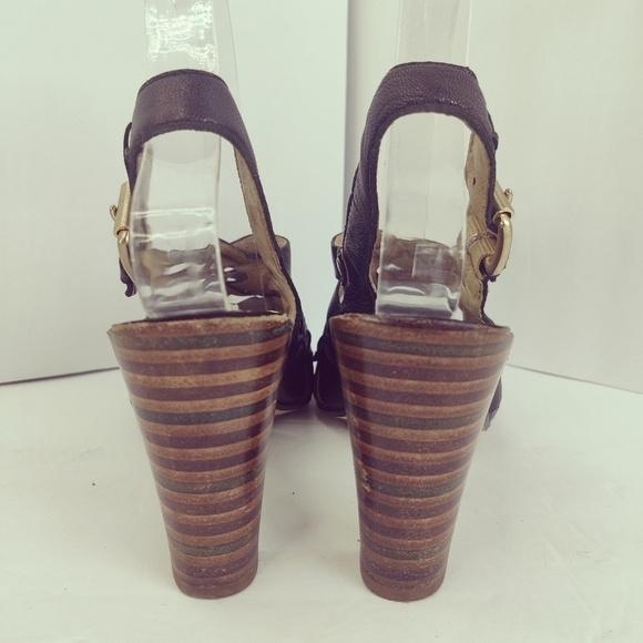 Michael Kors Strappy Slingback Peep Toe Heels Black Leather Sz 6.5 - Picture 6 of 9